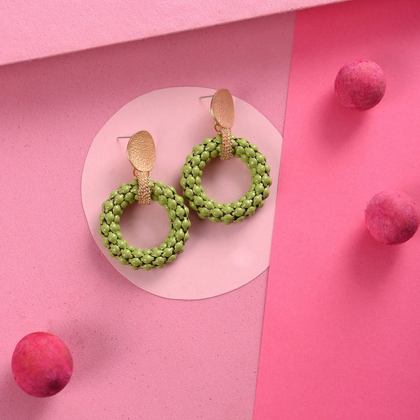 Green intricately braided Earrings