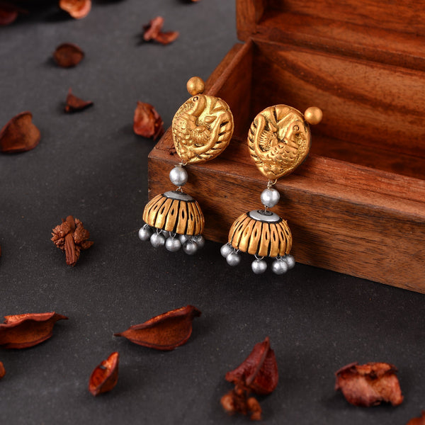 Vanya- Handcrafted Clay Jhumki Earrings