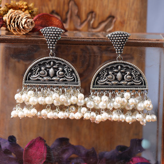 Antique polish Brass Danglers with hanging layer of baby pearls