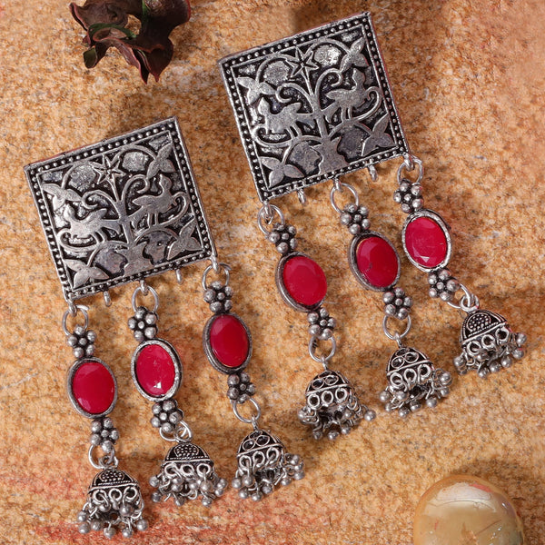 Divyani- Silver Brass Oxidised Dangker Earrings