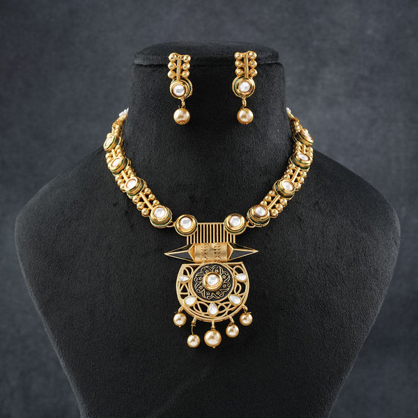 Auvira- Stone studded hanging pearls Neckpiece set