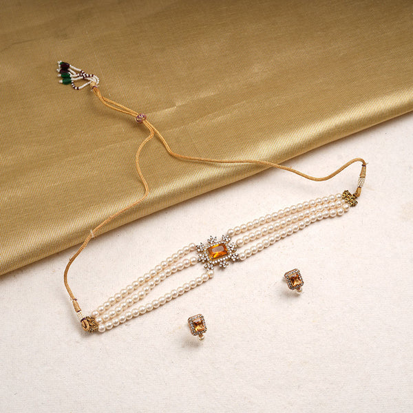 Hema- Stone Studded Beaded Neckpiece Set