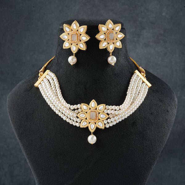 Naiyra- Stone studded hanging pearls Neckpiece set (White)