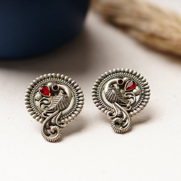 Silver toned brass Peacock Studs