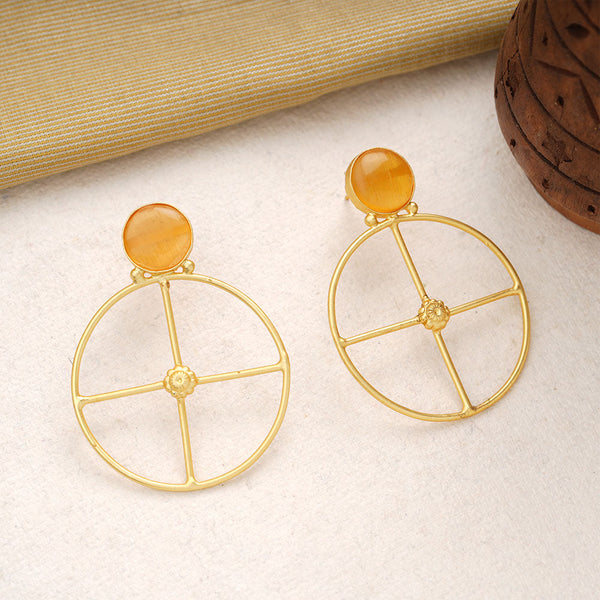 Vanita- Stone Studded Golden Framed Danglet Earrings(Yellow)