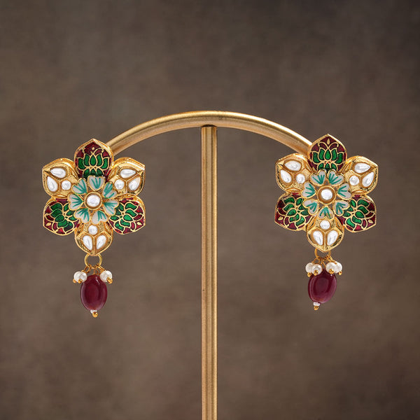 Elvisha- Hanging Bead Stud Earrings(Red)