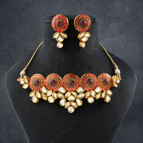 Ameha- Stone studded hanging pearls Neckpiece set