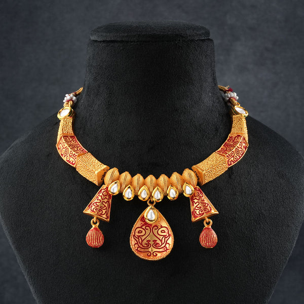 Reyshi- Stone studded hanging pearls Neckpiece(White)