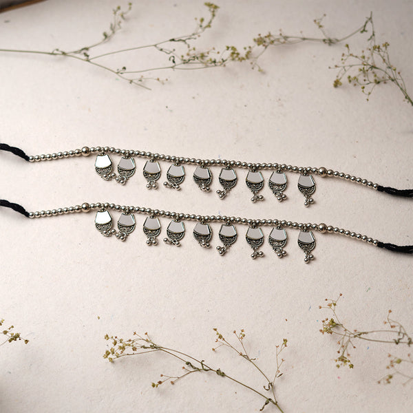 RatriPaya- Silver oxidised Anklet