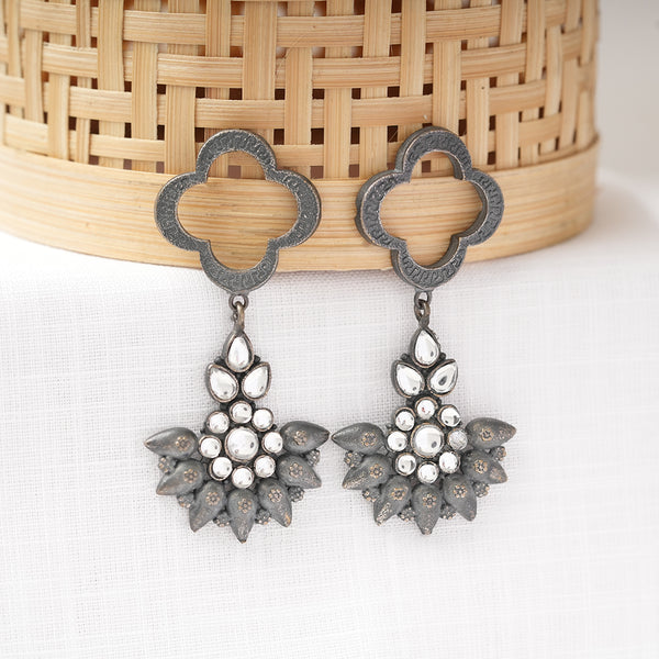 Antique polish Mirror studded light weighted Brass Danglers