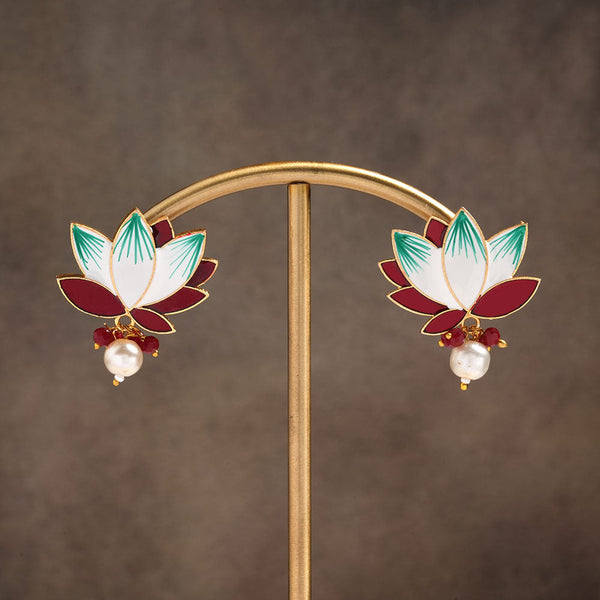 Kiyona- Hangig pearl stud earrings(red)