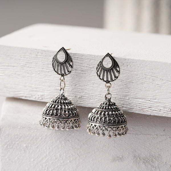 Noorani- Silver Brass Oxidised Jhumka
