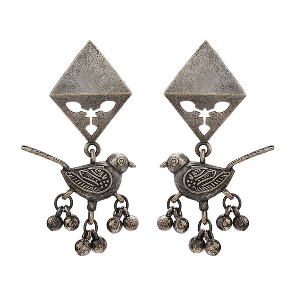 Maina- Silver Brass ghunghroo dangler earrings
