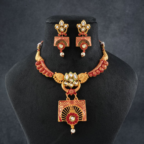 Alvini- Stone studded hanging pearls Neckpiece set