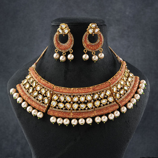 Siyona- Stone studded hanging pearls Neckpiece set