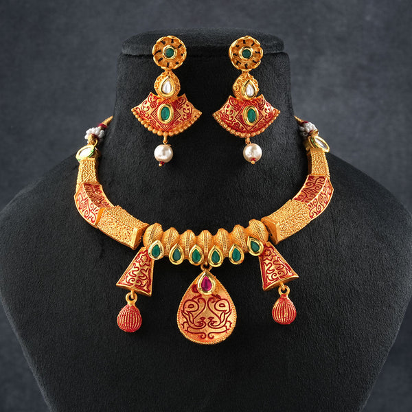 Reyshi- Stone studded hanging pearls Neckpiece(Multicolored)