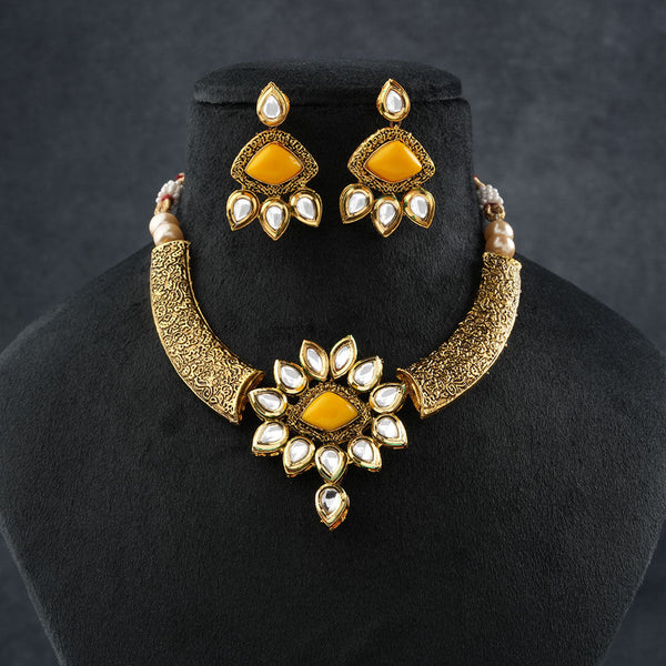 Senira- Stone studded hanging pearls Neckpiece set