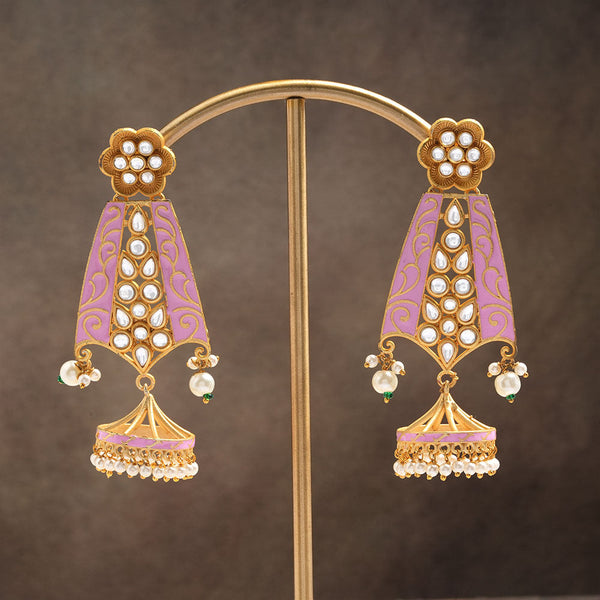 Nirvi- Stne studded dangler earrings(Baby Pink)