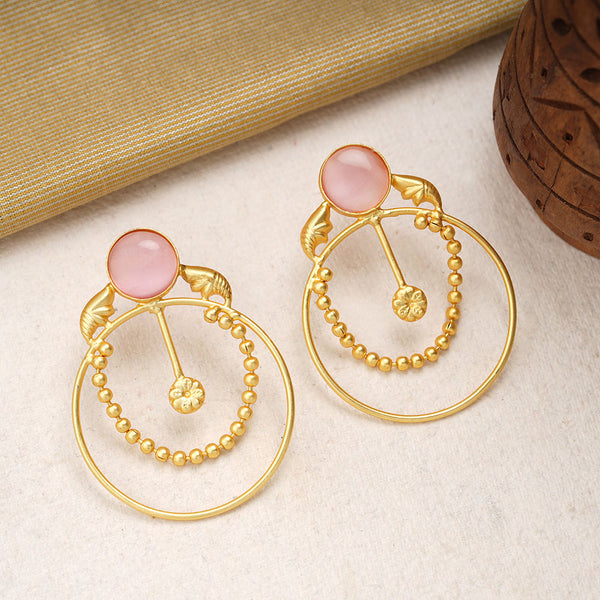 Darshini- Stone Studded Golden Framed Dangler Earrings(Baby Pink)