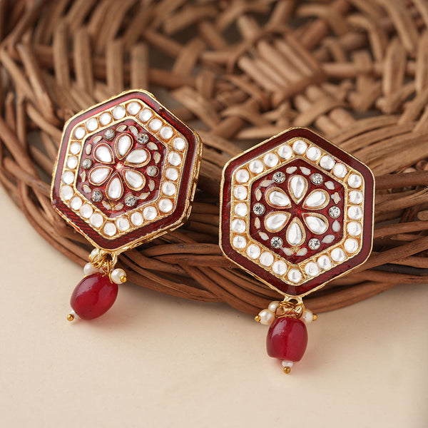 Raelle- Stone studded hanging Bead stud earrings(Red)