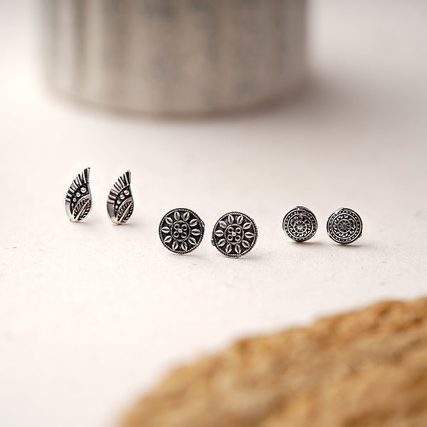 Combo of 3 Oxidised Silver Studs