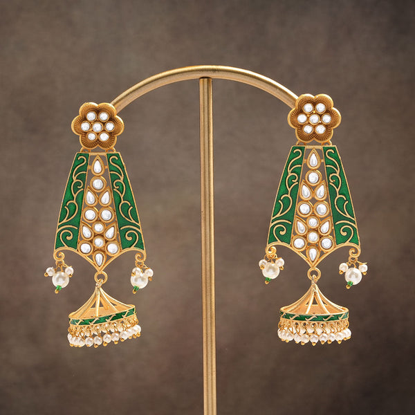 Nirvi- Stne studded dangler earrings(Green)