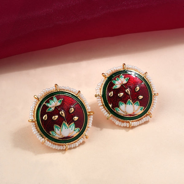 Liorna- Pearl framed stud earrings (Red)