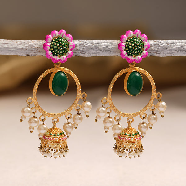 Pink and Green matte finish hanging earring