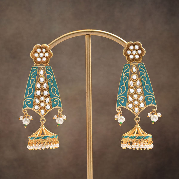 Nirvi- Stne studded dangler earrings(Sky Blue)