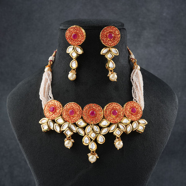 Zerina- Stone studded hanging pearls Neckpiece set
