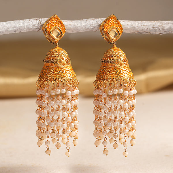 Gold jhumka with Pearl fringes