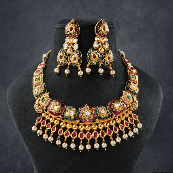 Arzaya- Stone studded hanging pearls Neckpiece set