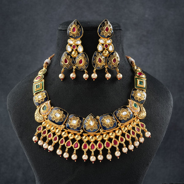 Arzaya- Stone studded hanging pearls Neckpiece set