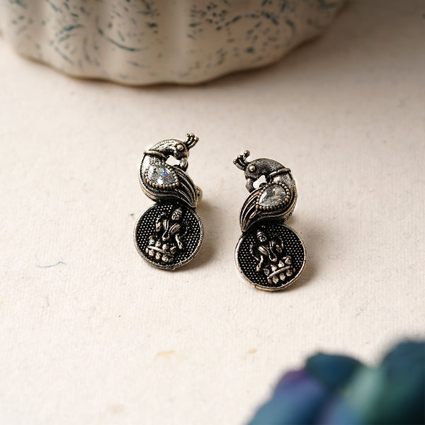 Lakshmi Motif Peacock Brass Studs