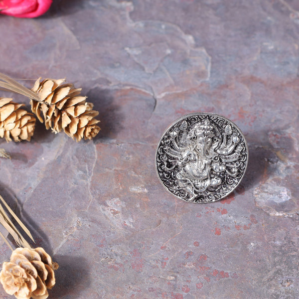 Ganesh Motif Round Brass adjustable Earrings