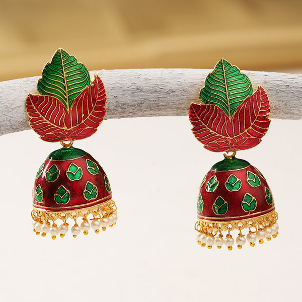 Leafy Enamelled Meenakari Earrings