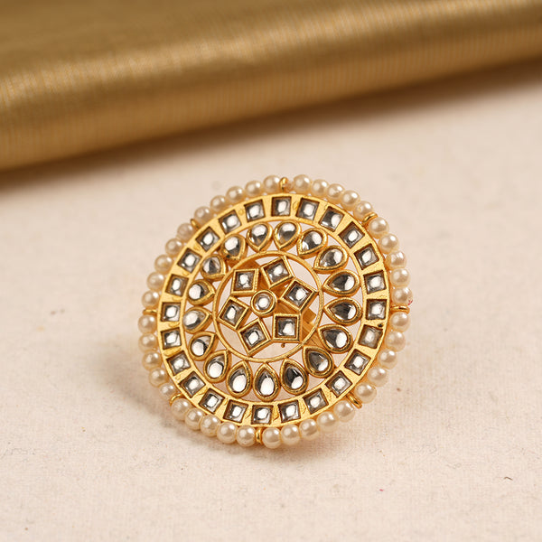 Kundan and Pearl studded adjustable Ring
