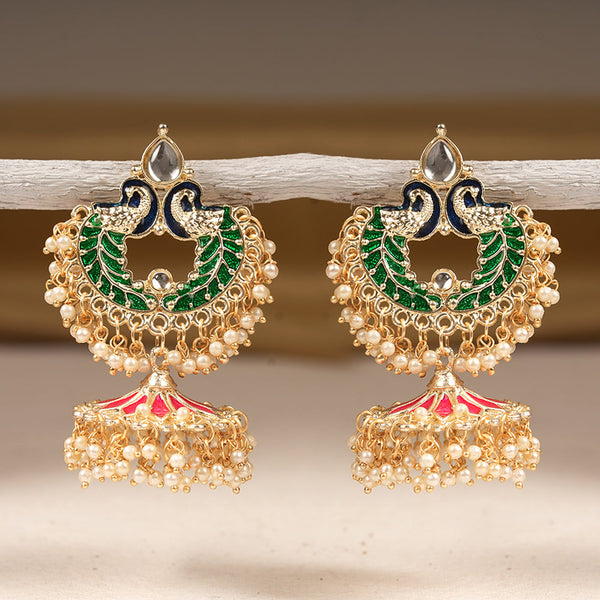 Hansini- Stone Studded Hanging Pearl Dangler Earrings(Multicolored)