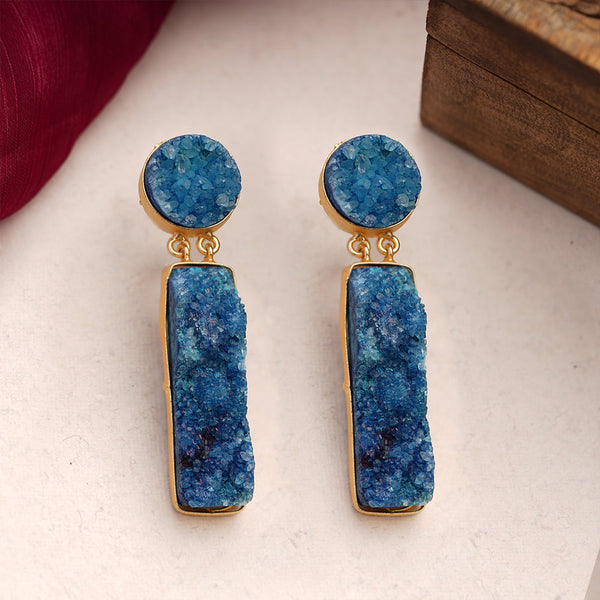 Blue Unpolished Stone Earrings
