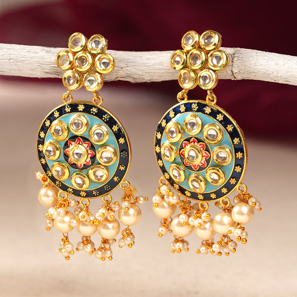 Aarya- Meenakari Work Hanging Pearl Dangler Earrings(Multicolored)