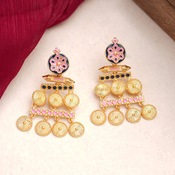 Aira- Stone Studded Dangler Earrings(Baby Pink)