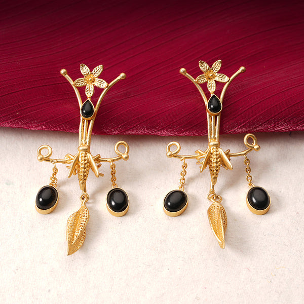 Arya- Stone Studded Dangler Earrings(Black)