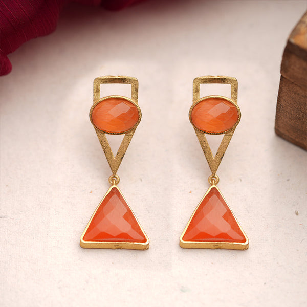 Anaya- Stone Studded Framed Dangler Earrings(Peach Puff)