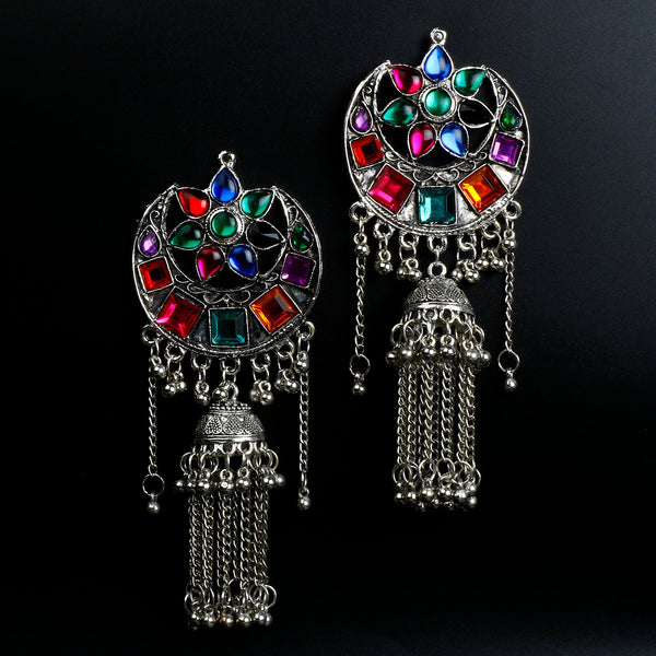 Half Moon Multicolored Stone Jhumki