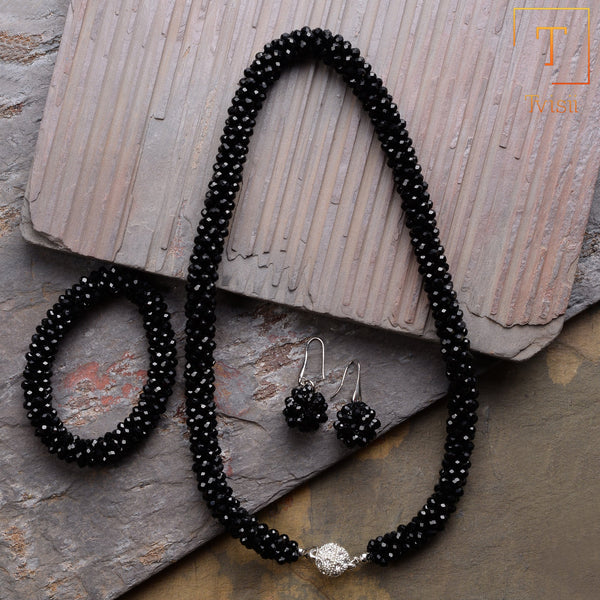 Fancy Black Necklace set with Earrings and Bracelet