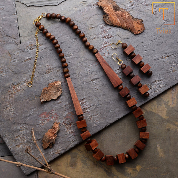 Cubic Wooden Necklace set