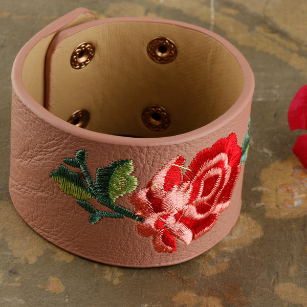 Peach Belted Bracelet with rose motif