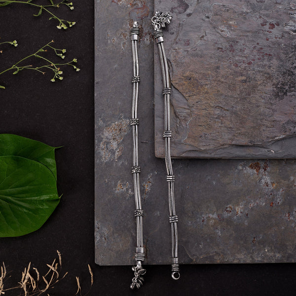 Charanika- Silver Oxidised Brass anklet