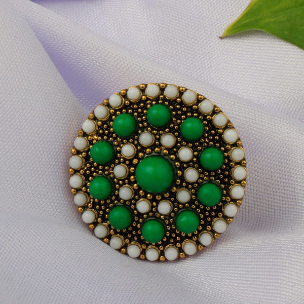 Green and White pearl adjustable Ring