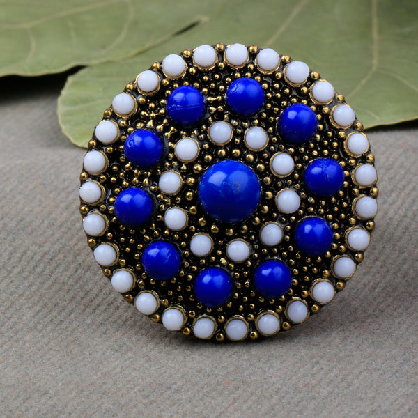 Blue and White Pearl adjustable Ring